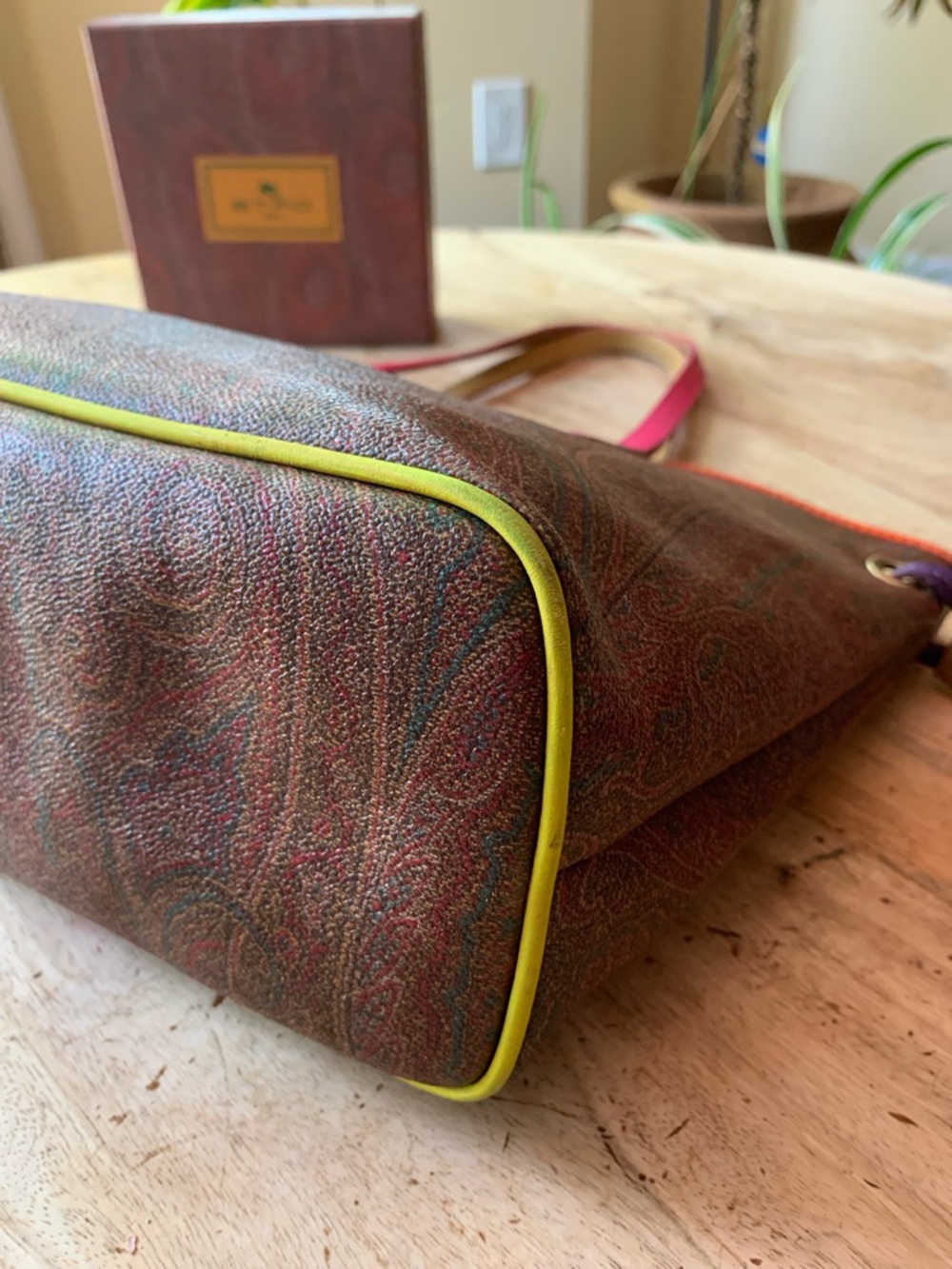 ETRO Paisley Shopping Tote with Pink Handles and Orange/Yellow Trim - Picture 9 of 17